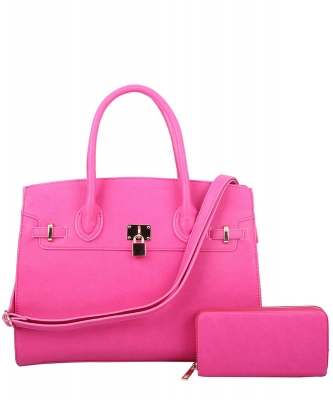 Fashion Padlock 2in1 Satchel WU1096W FUSCHIA